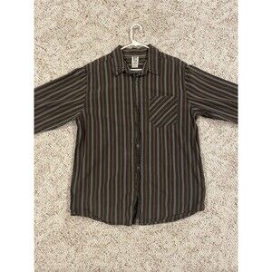 The North Face Mens Cotton LS Button Down Brown Teal Striped Casual Shirt XL